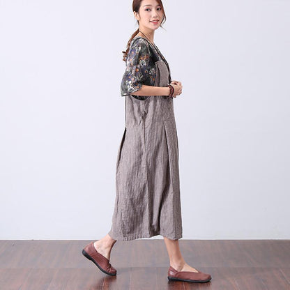 Casual Women Gray And Yellow Stripe Suspender Skirt