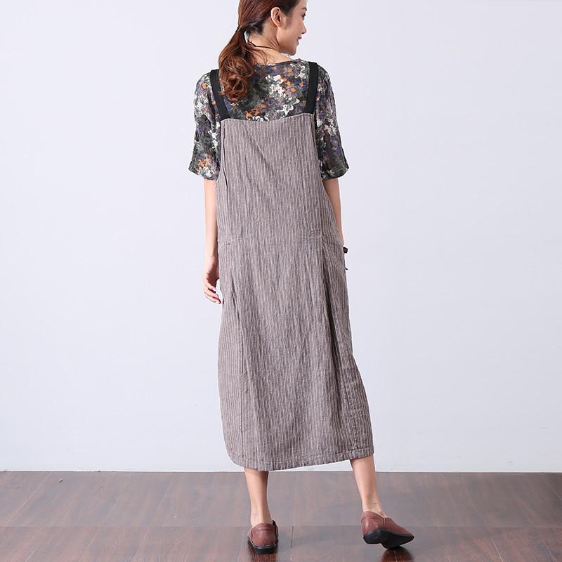 Casual Women Gray And Yellow Stripe Suspender Skirt