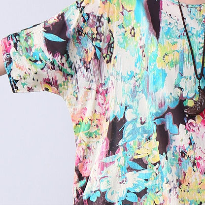 Irregular Vintage Button Printing Elbow Sleeves Women Green Dress