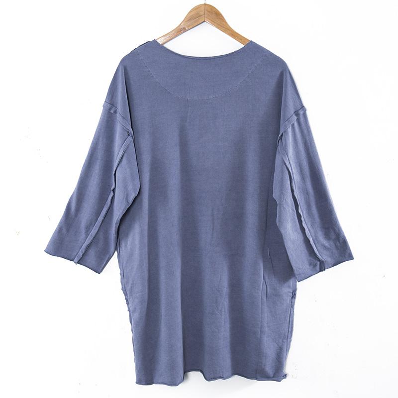 Horses Printing Round Neck Long Sleeve Loose Blue Women Dress