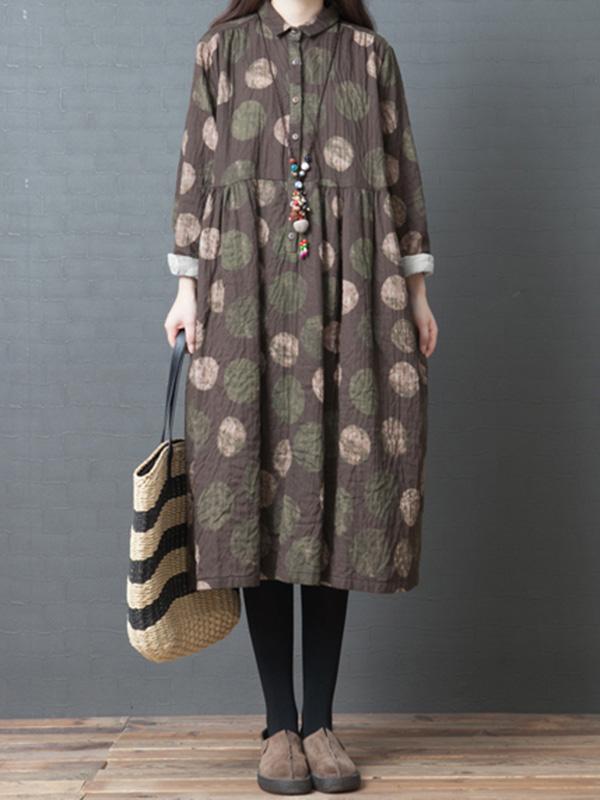 Fashion Big-Dot Printed Loose Plus Size Midi Dresses