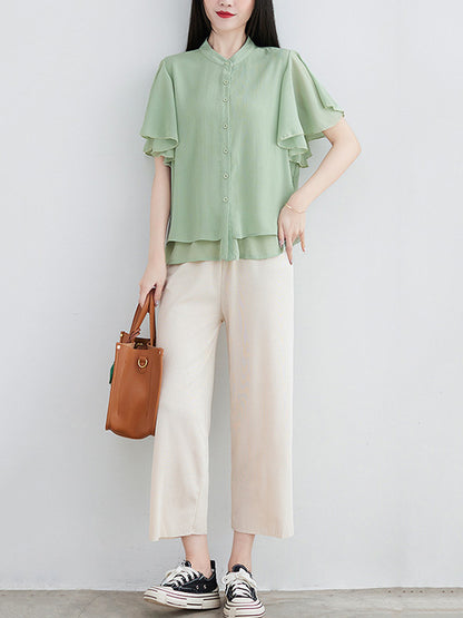 Original 14 Colors Falbala Lapel Blouse Tops