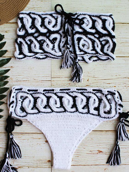 Flora Hollow Bandage Crochet Bikini Swimsuit