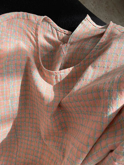 Urban Asymmetric Plaid Round-Neck Batwing Sleeve Shirt Dress