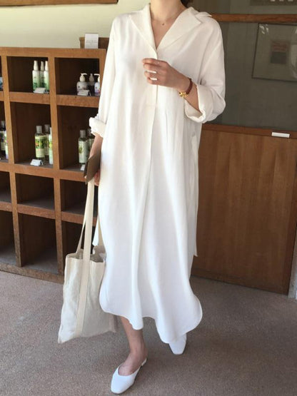 SIMPLE LAPEL SPLIT-SIDE LONG SLEEVES LONG DRESS