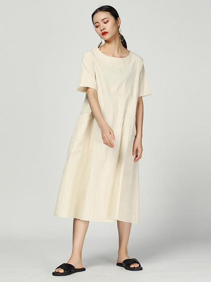 Simple Solid Split-joint Round-neck Dress
