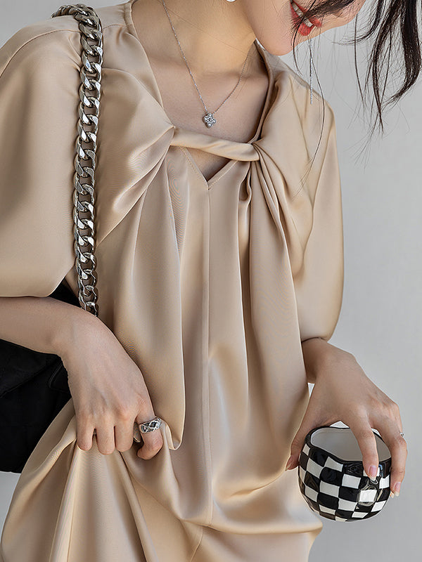 Original Stylish Solid Color Loose Pleated Midi Dress