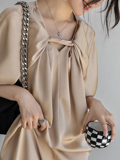 Original Stylish Solid Color Loose Pleated Midi Dress