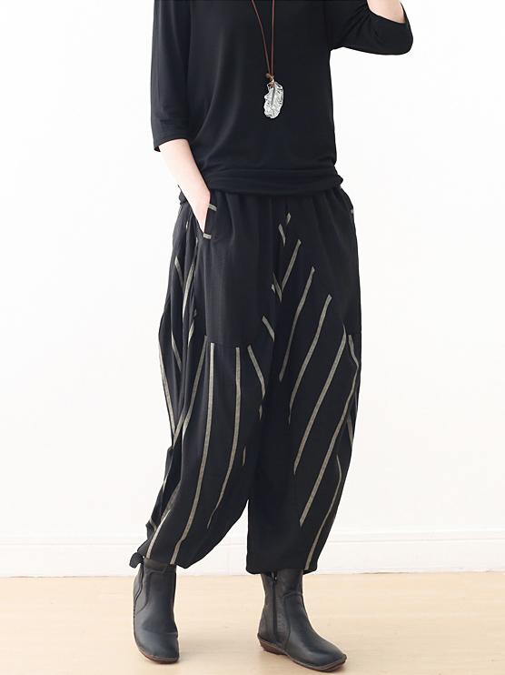 Loose Black Striped Split-joint Casual Pants
