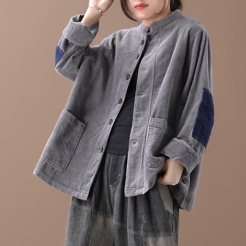 Buykud Patchwork Corduroy Single Breasted Autumn Coat