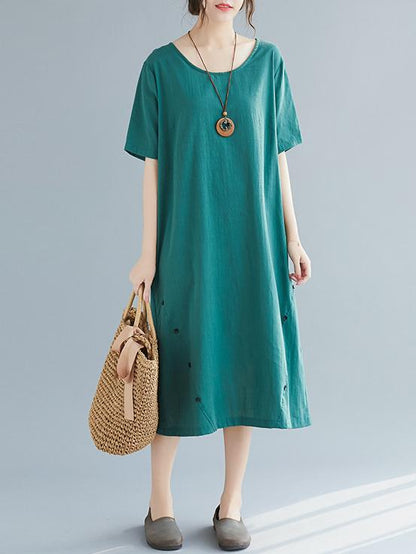 Plus Size Pure Color Cotton Long Dress