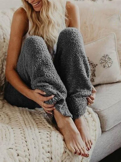 Solid Fluffy Casual Pants Bottoms