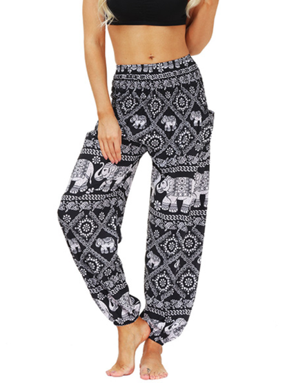 Bohemia Elephant Printed Elastic High Waisted Knickerbockers& Yoga Pants