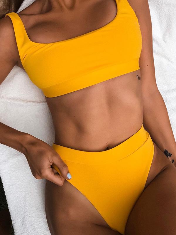 Solid Color Strapless High Waist Bikini Swimwear