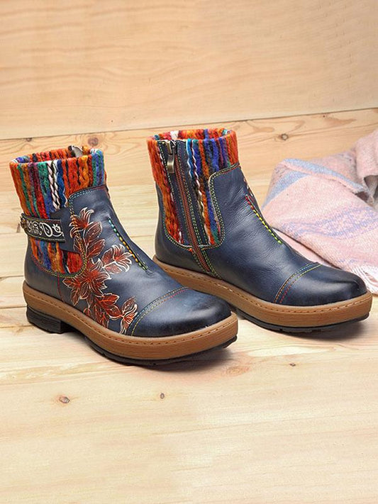 Bohemia Wool Knitting Leather Booties