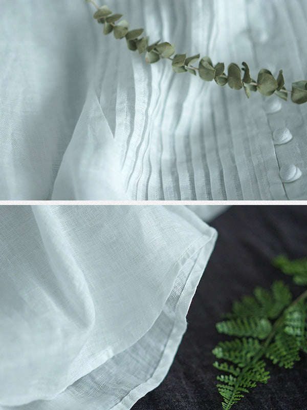 Original Linen Solid Color Pleats T-Shirts Tops