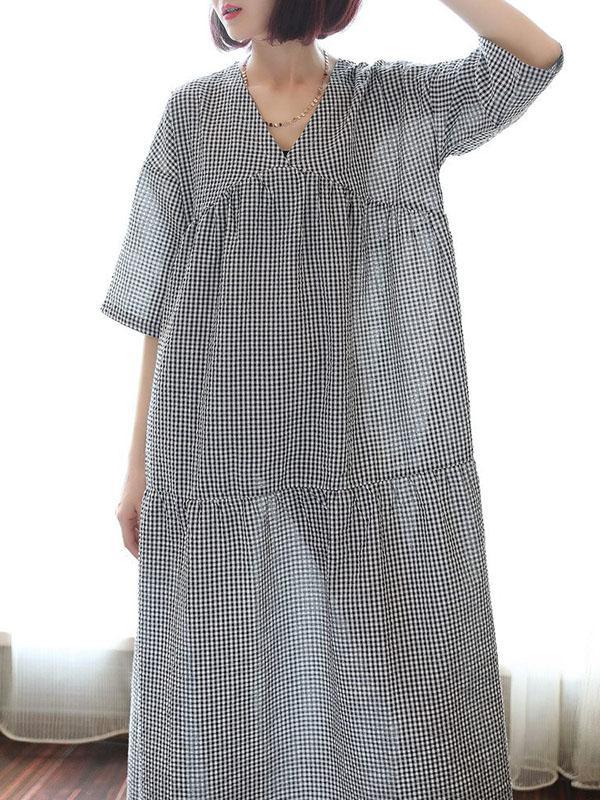 Original Black&White Plaid V-Neck Dress