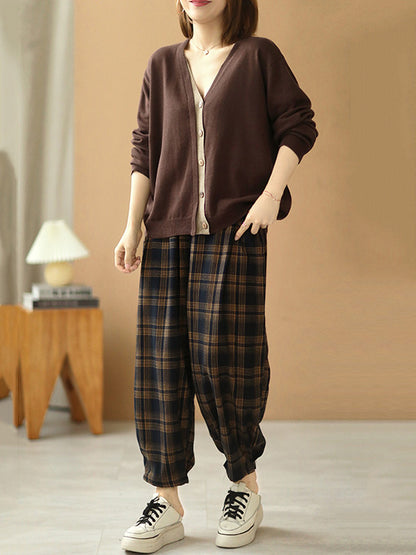 Simple Contrast Color Long Sleeves Cardigan Top