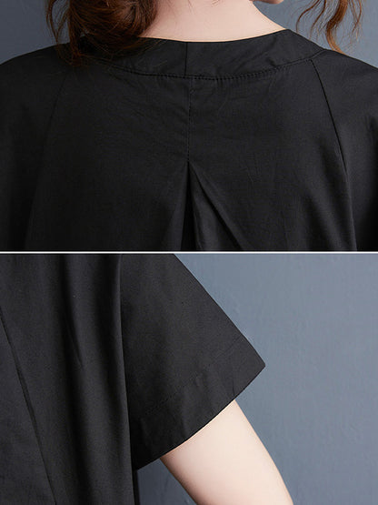 Casual Solid Color Round-Neck With Pocket Midi Dress
