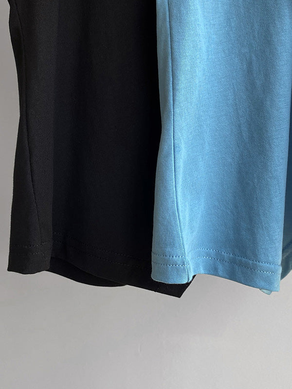 Casual Solid Color Asymmetric Round-Neck Short Sleeves T-Shirt