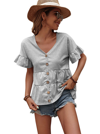 Original Casual Solid Color Pleated T-Shirt Top