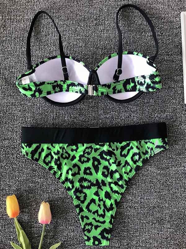 Leopard Print Underwired Belted Split Bikini Swimsuit