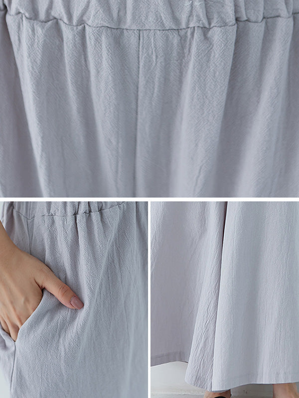 Casual 11 Colors  Solid Column Wide Leg Capri-Pants