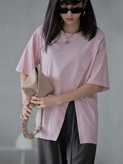 Urban Split-Side Oblique Buckle Short Sleeves T-Shirts