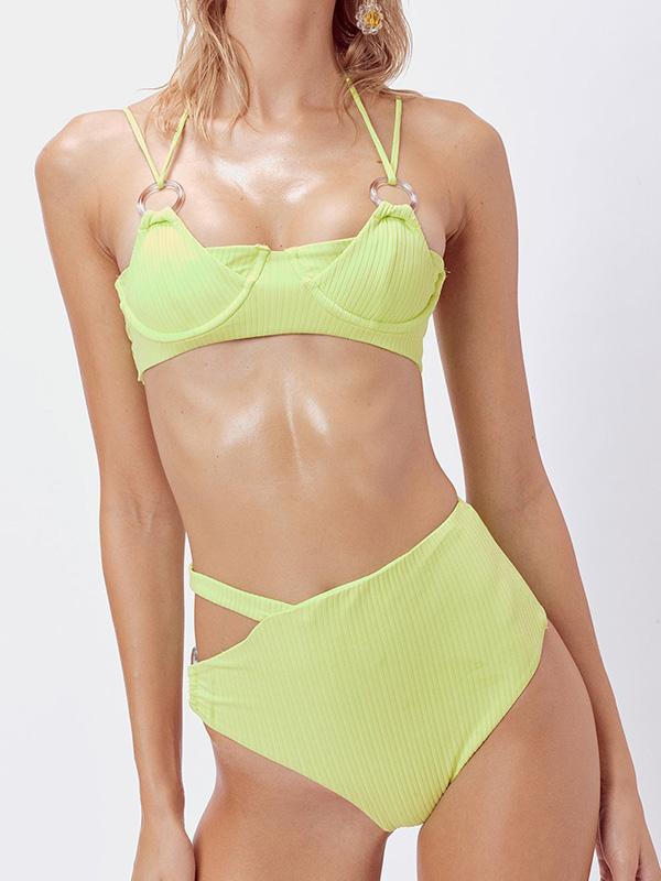 Solid Color Bandage Bikini Swimsuit
