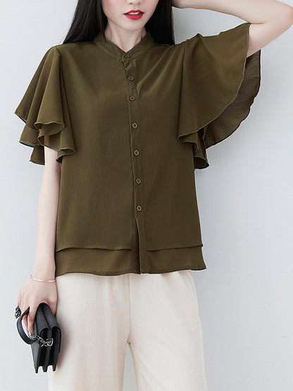 Original 14 Colors Falbala Lapel Blouse Tops
