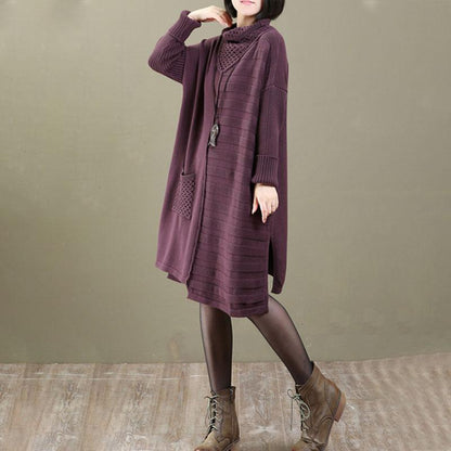 Women Fall Winter Long Sleeve Irregular Purple Sweater Dress