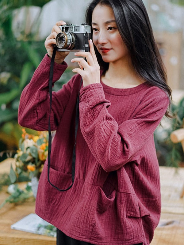 LOOSE HIGH-LOW PLEATED ROUND NECK T-SHIRT