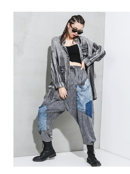 LOOSE WASHABLE CASUAL SPLICING HAREM PANTS