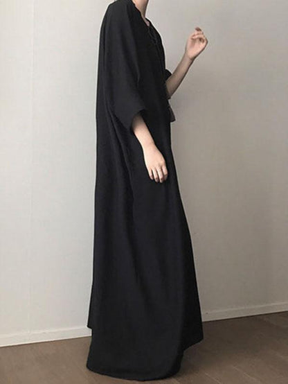 Black Vintage Daily Long Dress with Ropes on the Neck