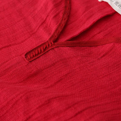 V Neck Long Sleeve Loose Solid Red Shirt