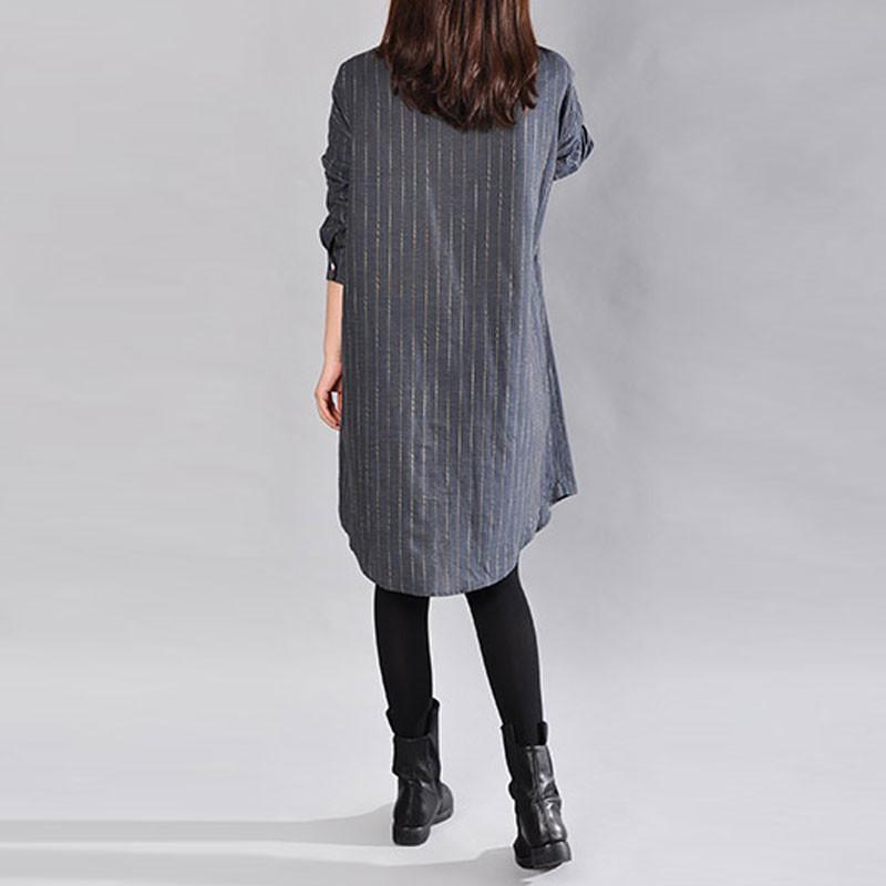 Casual Loose Stripe Cotton Blue Shirt