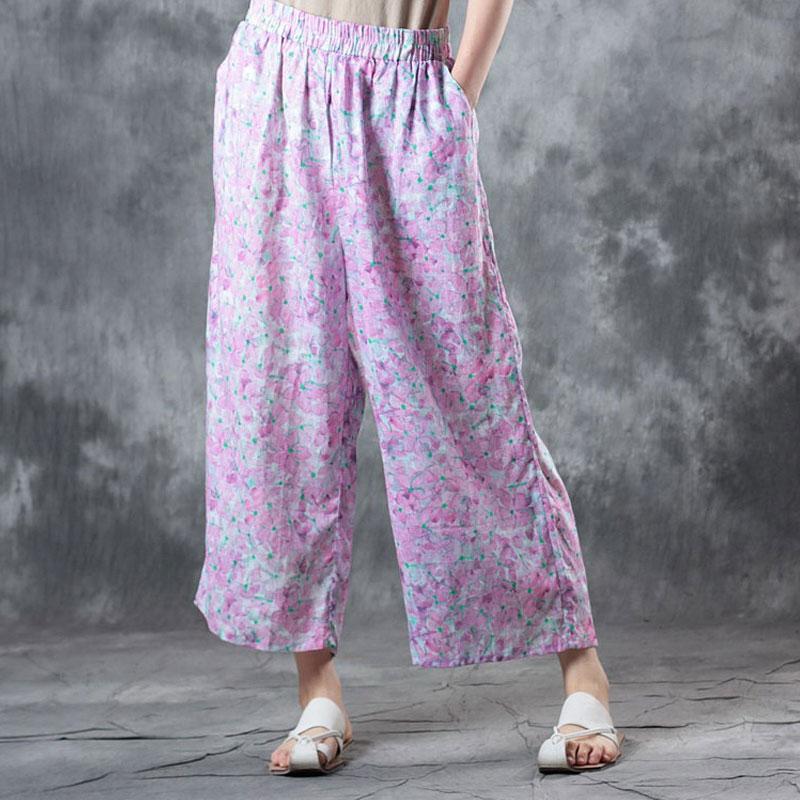 Summer Women Casual Floral Long Light Purple Pants