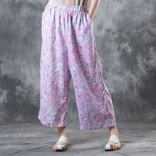 Summer Women Casual Floral Long Light Purple Pants
