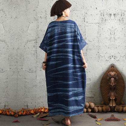 Spring Summer Loose Cotton Linen Short Sleeve Dress