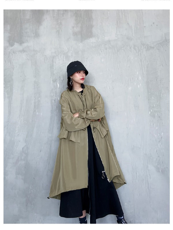 LOOSE FALBALA DRAWSTRING HIGH-LOW SOLID COLOR OUTWEAR