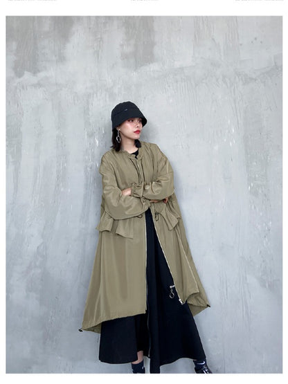 LOOSE FALBALA DRAWSTRING HIGH-LOW SOLID COLOR OUTWEAR