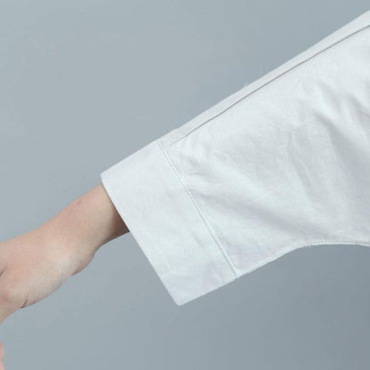 Irregular Literature Polo Collar Long Sleeves Cotton White Women Dress