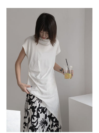 LOOSE COPPED COTTON CHIC DESIGNED LONG T-SHIRTS