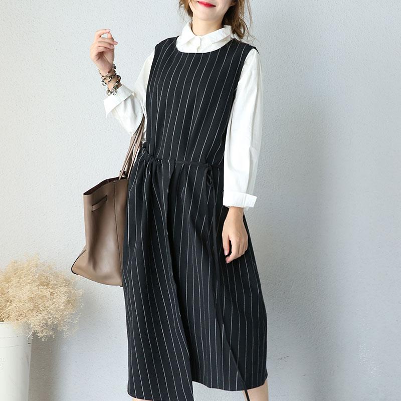 Round Neck Sleeveless Women Stripe Lacing Dress