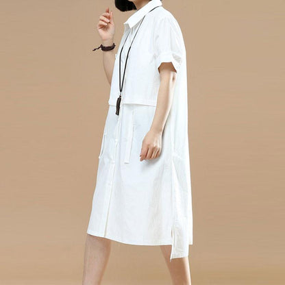Summer Short Sleeves Women Irregular Lacing White Dress