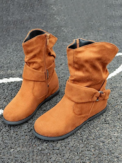 Solid Color Bandage Flat Boots Shoes