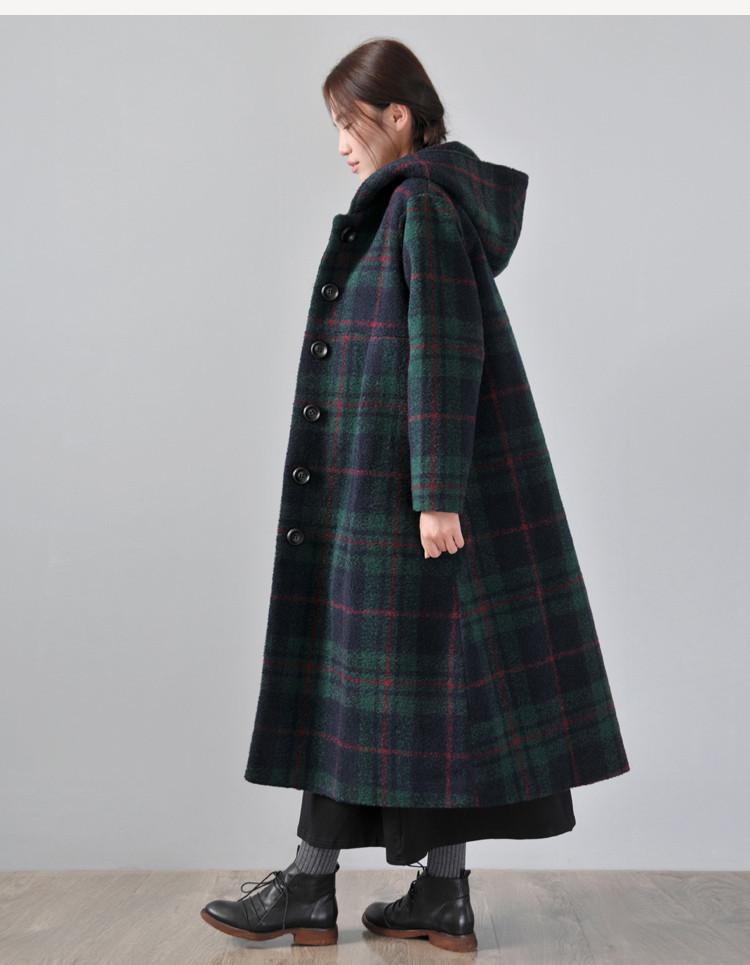 Green Hooded woolen winter coat