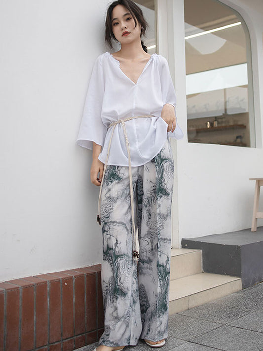 Casual Splash-ink Printed Wide Leg Pants
