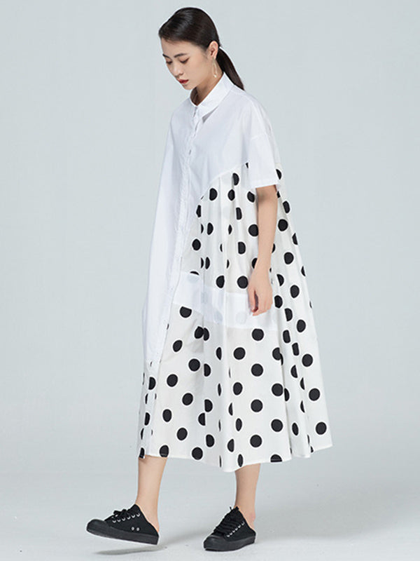 Original Polka-Dot Irregularity Split-Joint Shirt Dress