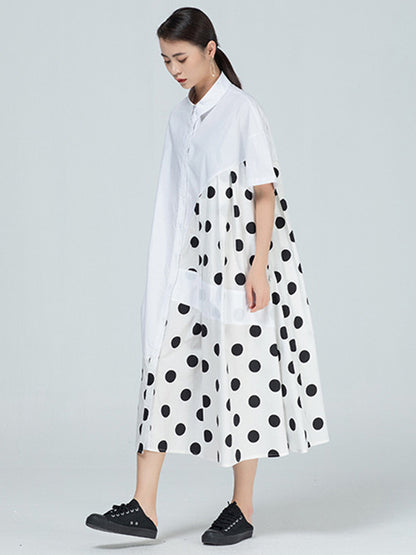 Original Polka-Dot Irregularity Split-Joint Shirt Dress